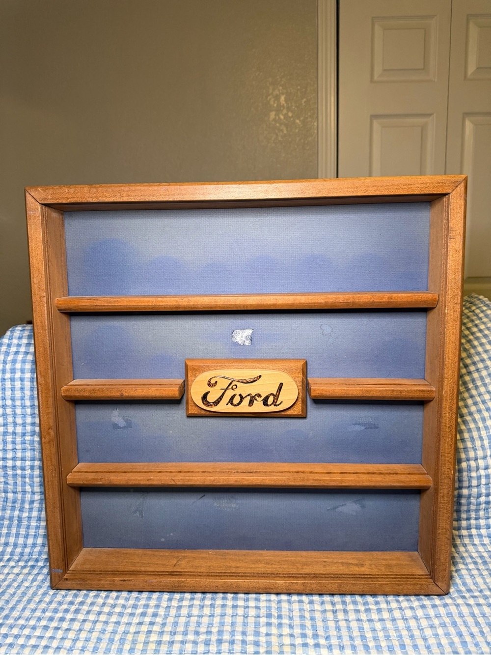 Vintage Wooden Ford Display Shelf Shadow Box